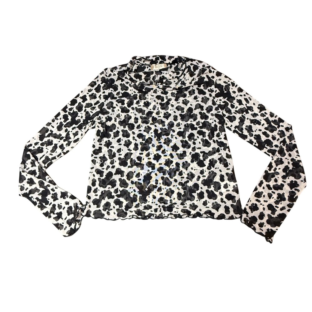 Allard State‎ Cow Print Mesh Top Long Sleeve Sheer Blouse Made in USA M